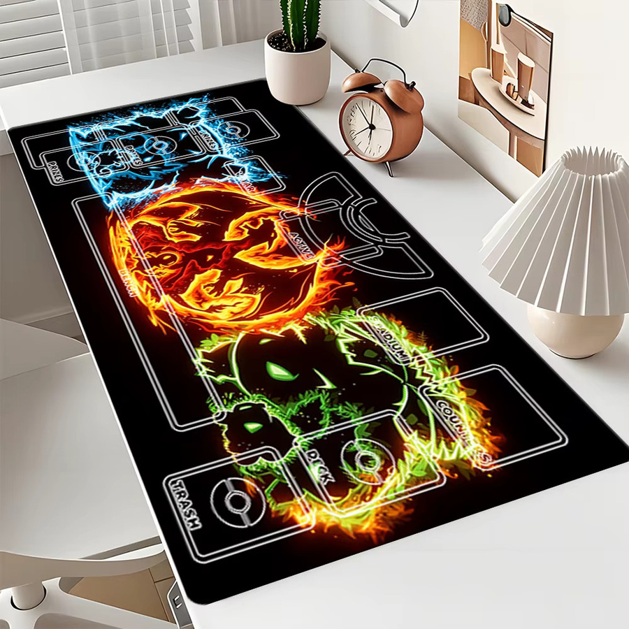 Potdemiel Pokémon TCG Spielmatte mit Neon Blastoise, Charizard, Venusaur, Kanto-Starter-Design, Sammelkartenspiel-Matte mit Zonen - Bild 3