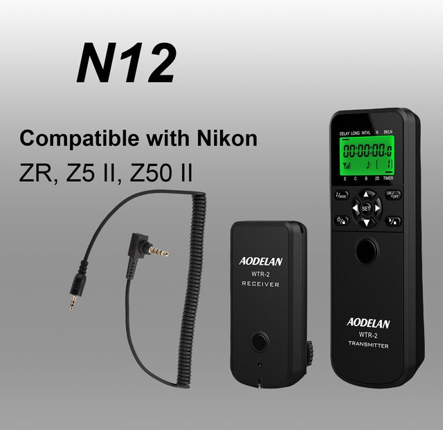 AODELAN WTR-2 Kabelloser Fernauslöser und Timer für Nikon Z5II, Z50II und ZR in Schwarz - Bild 1