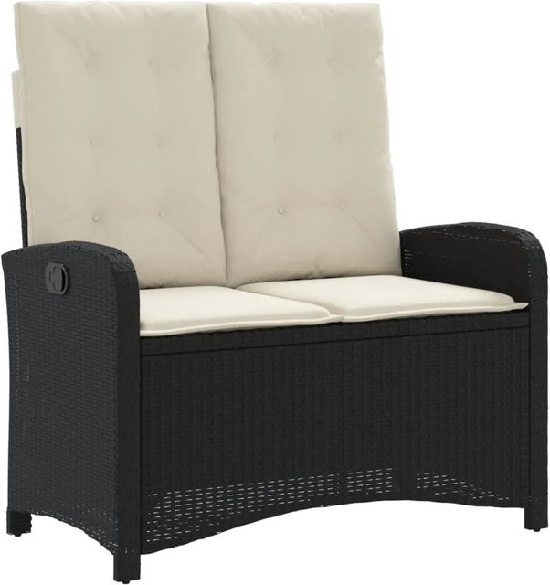 furnicato Gartenbank aus Poly Rattan mit verstellbarer Rückenlehne und Kissen, Schwarz, B/T/H: 110 x 59 x 93 cm - Bild 1
