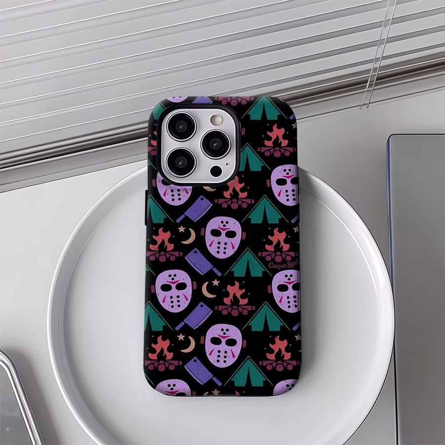Potdemiel Handyhülle Horror Camp Muster für iPhone 17 16 15 14 13 12 11 Pro Max Plus mit doppelschichtiger Rückseite in Multicolour - Bild 5