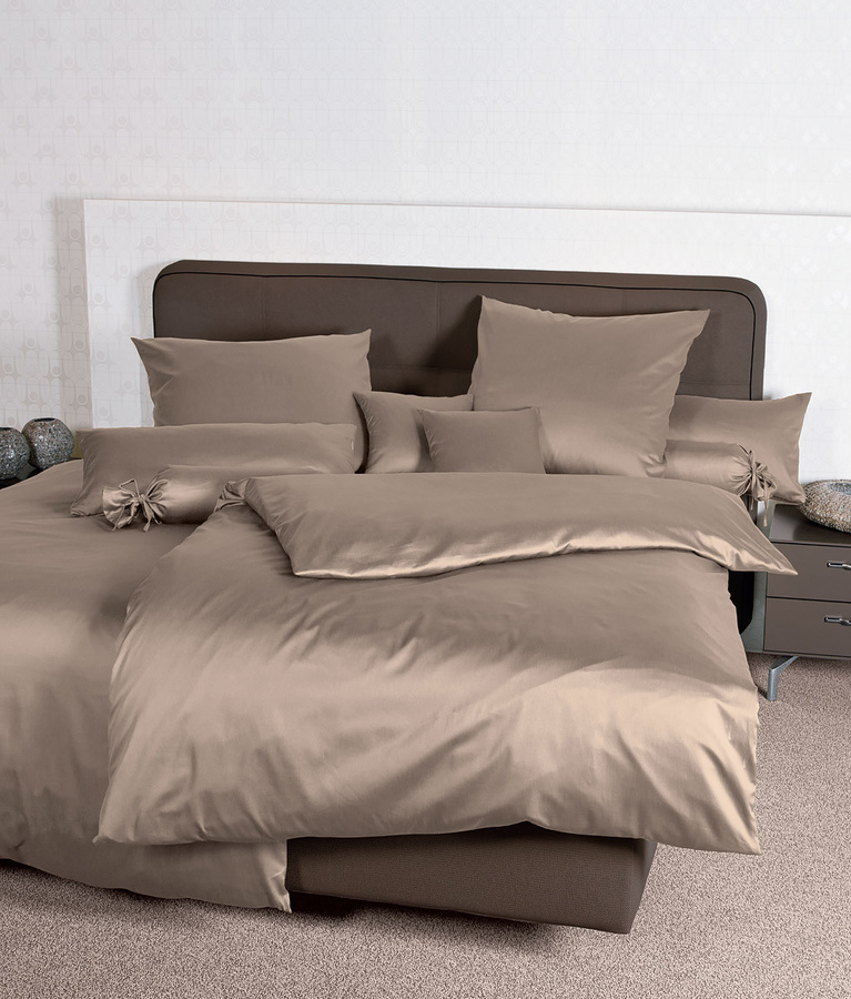 Janine Baumwoll Bettwäsche Colors Mako-Satin mit Reißverschluss in Grau und Beige - Bild 1