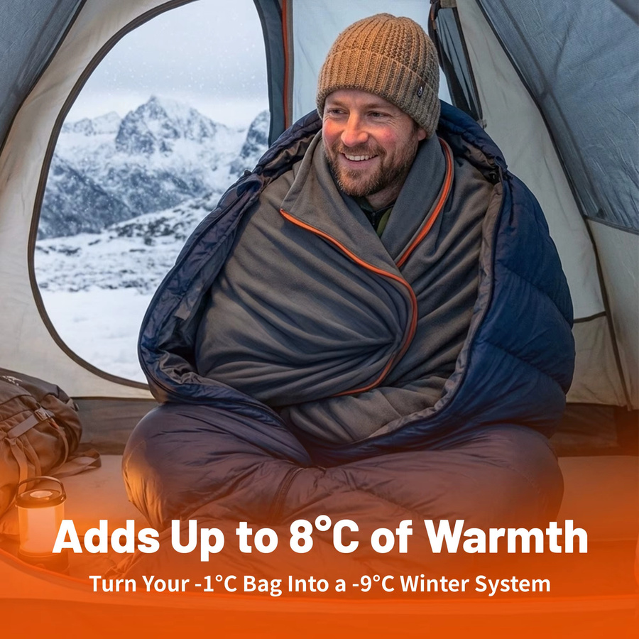 MAPLEAF Fleece-Schlafsack-Inlett für Erwachsene, leichtgewichtiger Winter-Schlafsack und Campinglaken in Blau oder Grau - Bild 2