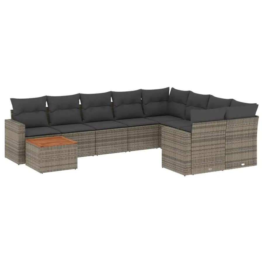 vidaXL 10-teilige Garten-Sofagarnitur aus Poly-Rattan und Akazienholz in Grau mit Kissen - Bild 2