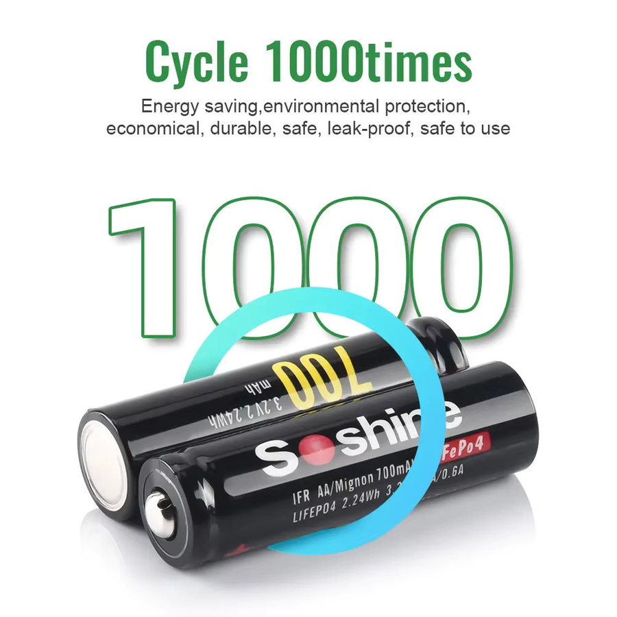 Soshine LiFePO4-Akku AA 14500 3,2 V mit 700 mAh in Schwarz - Bild 3