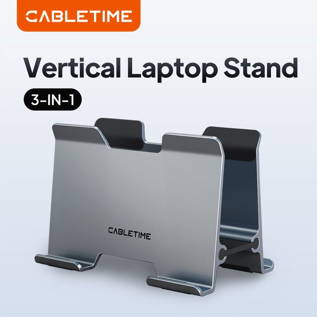 CABLETIME Vertikaler Laptop-Ständer aus Aluminiumlegierung in Silber für MacBook Pro, Surface, HP und Dell - Bild 1