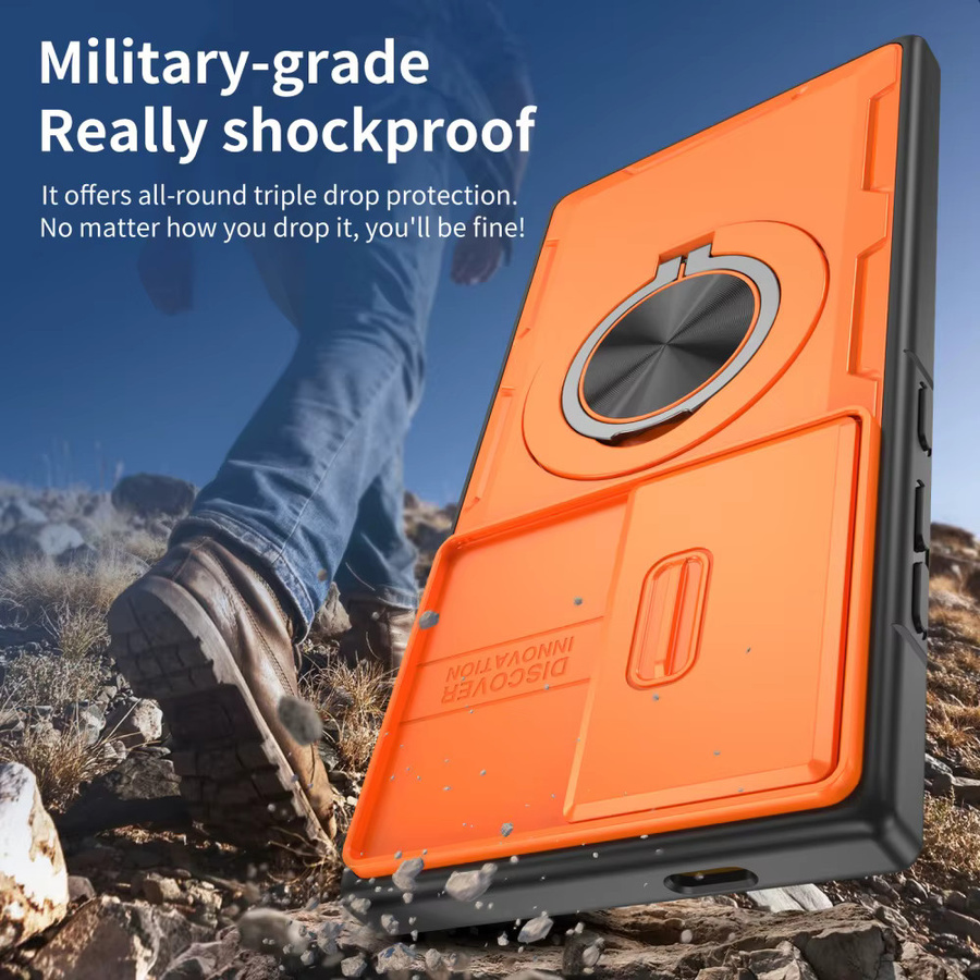 Magnetische Samsung Schutzhülle mit Schiebe-Kameraabdeckung und Ringständer in Orange - Bild 4