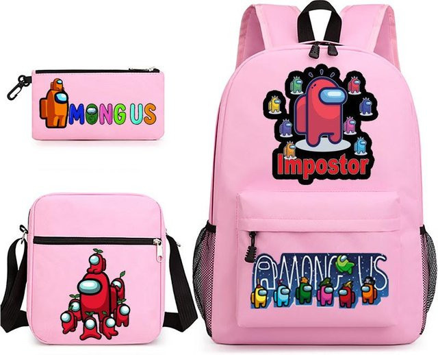 3-teiliges Schulrucksack-Set für Schüler in Pink aus Oxford-Stoff mit Schultasche, Schultergurt und Federmäppchen - Bild 1