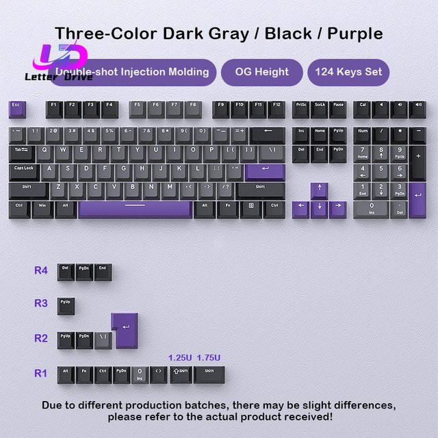 Chron KBD Double-Shot PBT Tastenkappen-Set im Cherry Profile mit 124 Tasten für mechanische Tastaturen in Dreifarben-Design - Bild 1