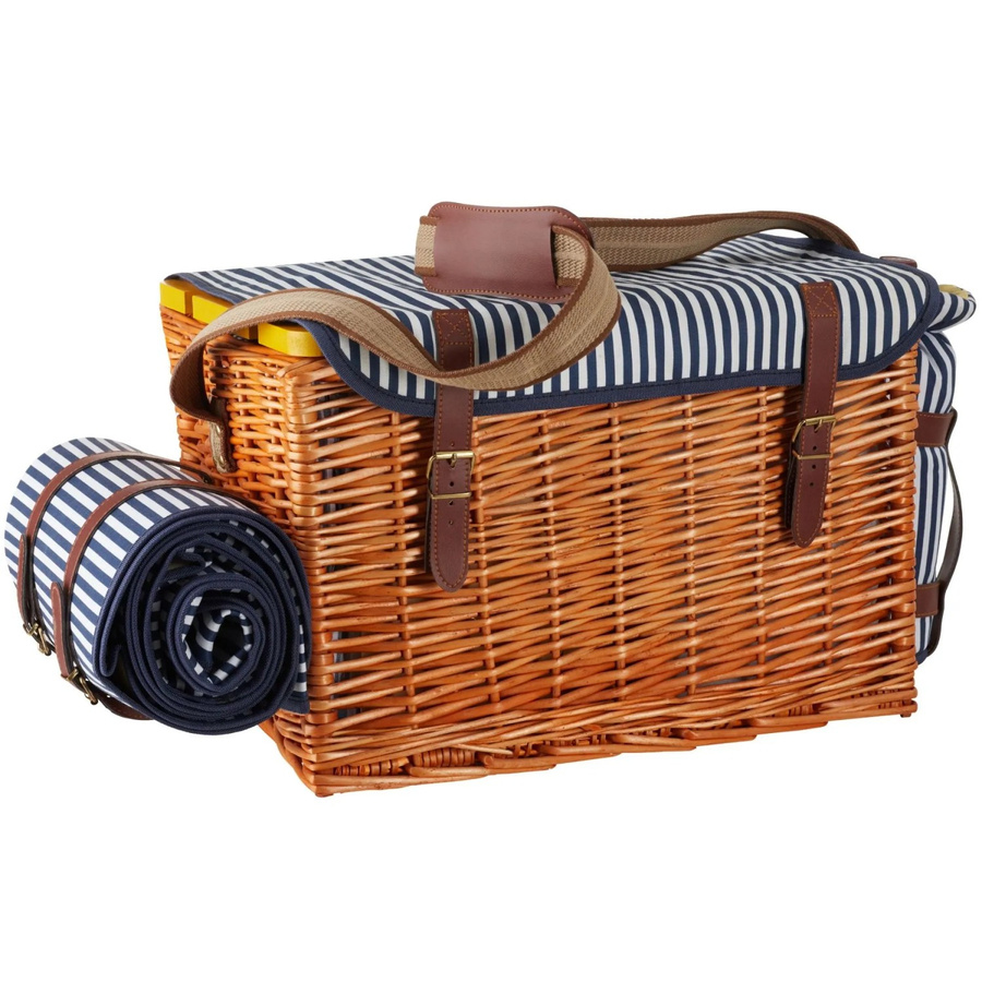 tectake Picknickkorb Rügen für 4 Personen aus geflochtener Weide in Braun mit Picknickdecke, Kühlfach und integriertem Tisch, B/H/T: 46 x 32 x 50 cm - Bild 3