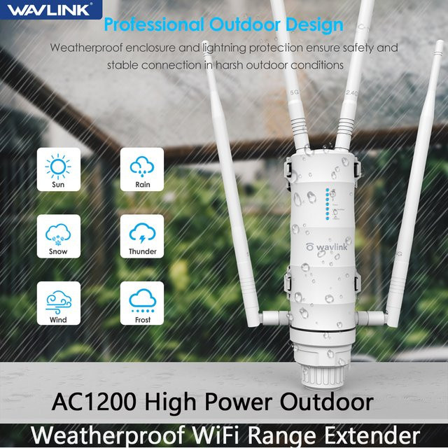 Wavlink AC1200 Outdoor WiFi Range Extender Dual Band 2,4 GHz & 5,8 GHz Wetterfester WiFi Router und Mesh Agent in Weiß - Bild 1