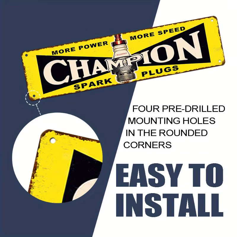 CIFBUY Vintage Metallschild Champion Spark Plugs Bar-Dekoration Gelb, Breite: 40,0 cm, Höhe: 40,0 cm - Bild 6