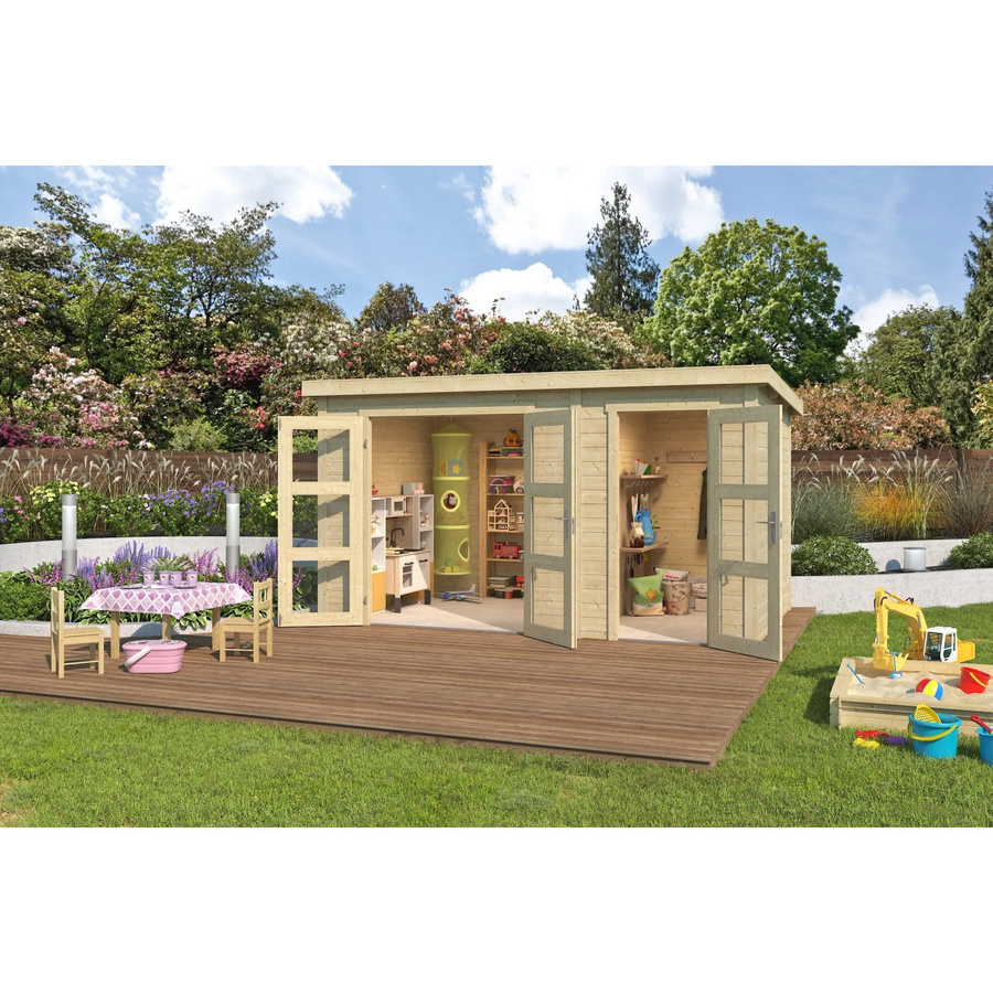 Lasita Gartenhaus Zambezi XL aus Fichtenholz in Braun mit Flachdach, B/H/T: 400 x 210,9 x 259,7 cm - Bild 2