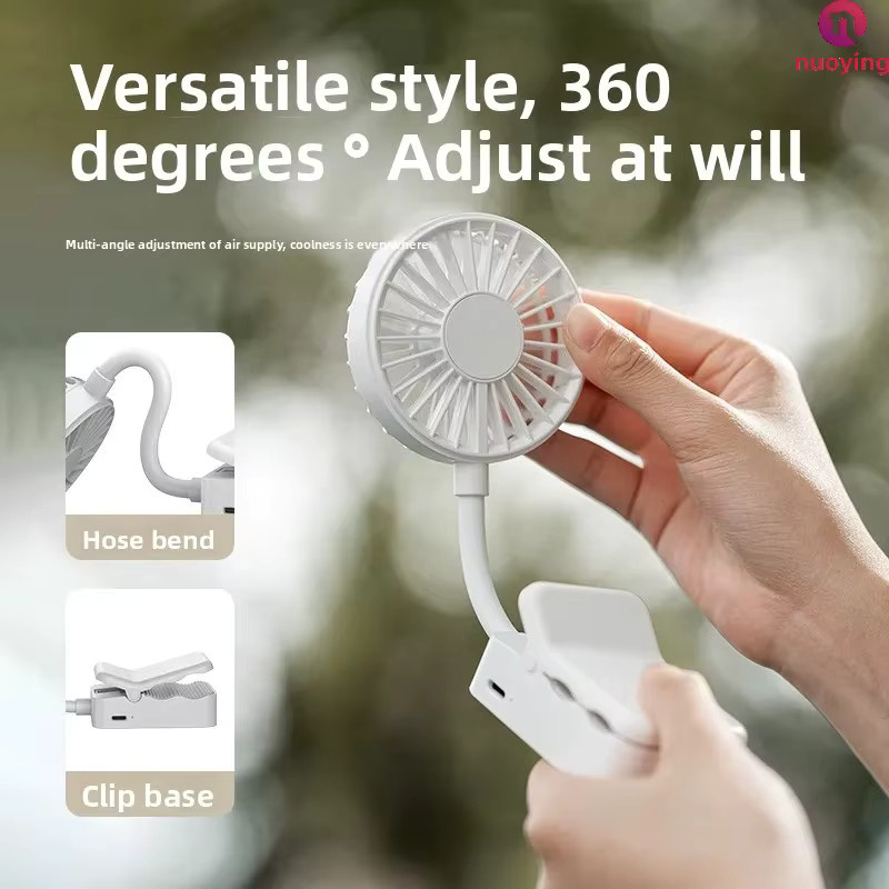 NUOYING Mini Clip-USB-Ventilator, wiederaufladbar, 3 Geschwindigkeitsstufen, 360 Grad drehbar, tragbarer Kühlventilator für Camping, Sonnenschirm und Kinderwagen in Beige oder Weiß - Bild 4
