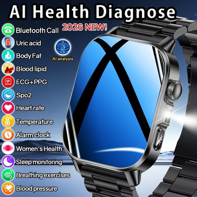 ChiBear Professionelle Gesundheits-Smartwatch mit EKG, Blutdruck, Herzfrequenz und Körperanalyse in Schwarz oder Braun mit Bluetooth-Anruffunktion - Bild 1