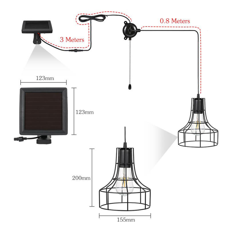 TOMTOP JMS Solar LED Pendelleuchte mit Fernbedienung und Zugschnurschalter in Schwarz für Garten, Terrasse und Balkon - Bild 2