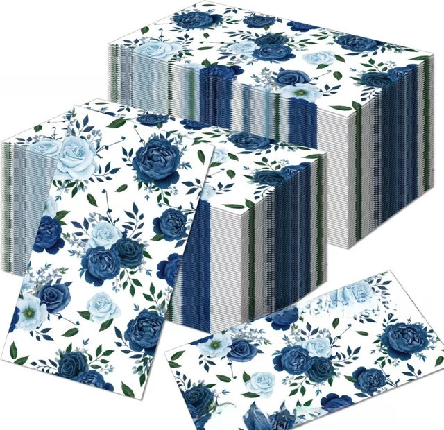 GUANYAO Vintage Blaue Blume Seidenpapier Tischsets für Hochzeit und Geburtstag, 20er Paket, B: 33 cm x H: 40 cm - Bild 1