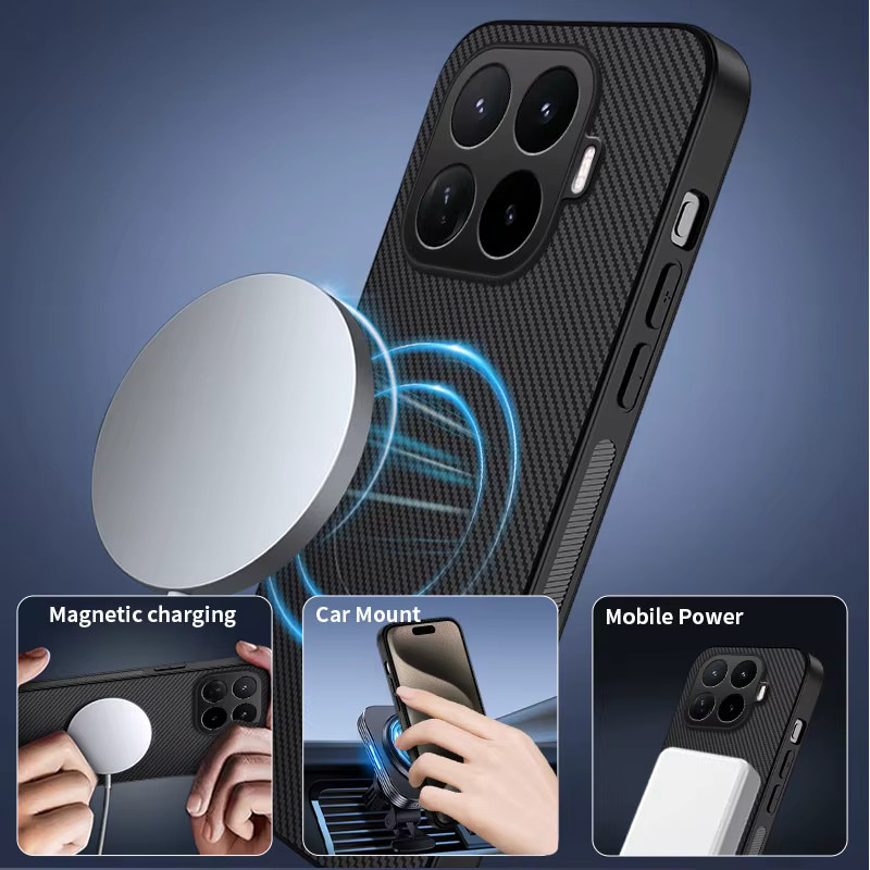 Magnetische PU-Schutzhülle mit Kohlefaser-Textur und Leder-Optik für Xiaomi 17T, 15T, 14T Pro, 17 und 15 Ultra, kompatibel mit MagSafe kabellosem Laden, Farben: Schwarz und Lila - Bild 5