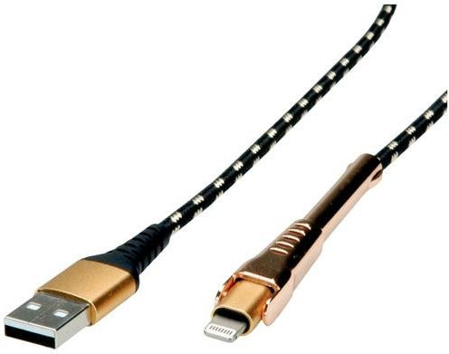 Roline USB 2.0 Kabel mit USB-A und Apple Lightning Stecker, Schwarz und Gold, 1,00 m - Bild 1