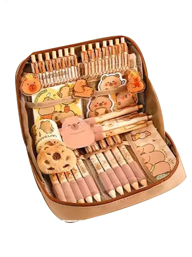 Capybara Briefpapier-Set mit Federmäppchen, Gelstiften, Aufklebern und Zubehör in 10 Farben, 8-teiliges Set in Mehrfarbig - Bild 3