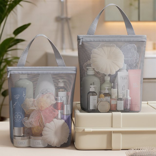 Meltset Tragbare Kosmetiktasche als Kosmetik-Organizer und atmungsaktive Netztasche für Reisen und Strand, Grau - Bild 1