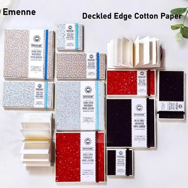 Emenne Aquarellpapier mit Büttenrand aus 100 % Baumwolle, 24 Blatt, 300 g, Weiß und Rot - Bild 1