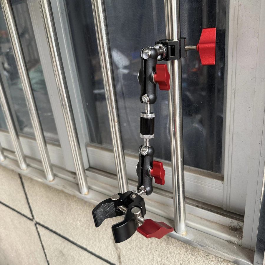 Zweiseitiger Aluminiumlegierungs-Clip für Fahrrad-Selfie-Sticks in Schwarz mit 360-Grad-Gelenk und universell verstellbarem Arm für Rundrohre - Bild 2