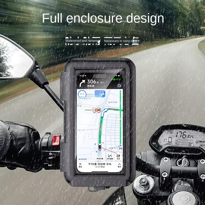 Regendichte Motorrad Handy Halterung mit Touchscreen für Lenker und Fahrrad in Schwarz - Bild 2