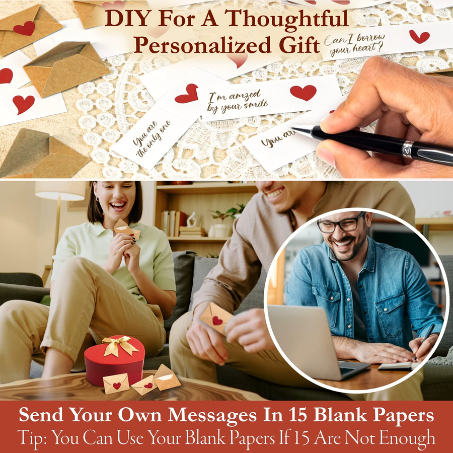 30 Stück Mini-Umschläge aus Kraftpapier in Braun mit Herz-Aufklebern für Hochzeiten und Valentinstag - Bild 4