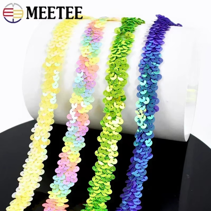 Meetee Pailletten-Spitzenbesatz in Blau und Multicolour, 2 cm Breite, Stretch-Band für Tanzkleider, Hochzeit und DIY-Nähen - Bild 3