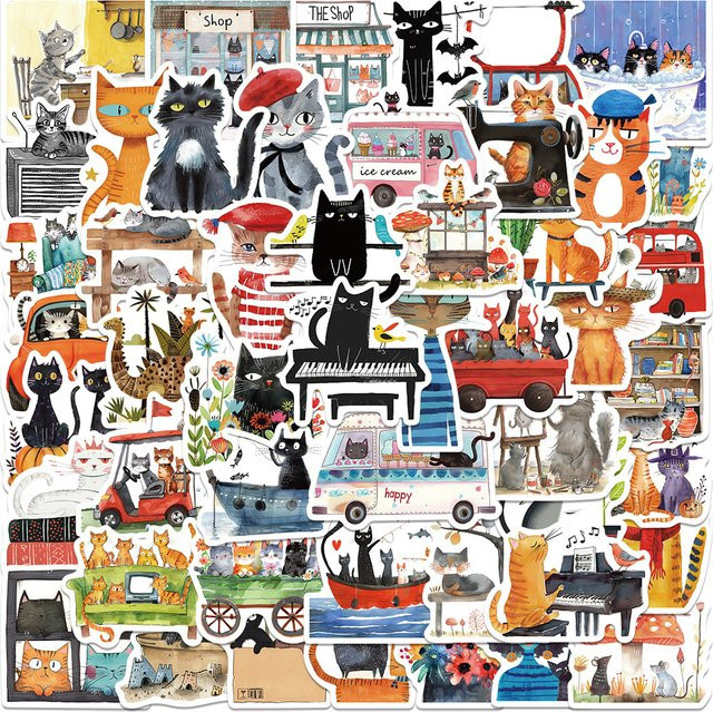 Charile Kunst Katze Graffiti Aufkleber, multicolor, 10-teiliges Set - Bild 1