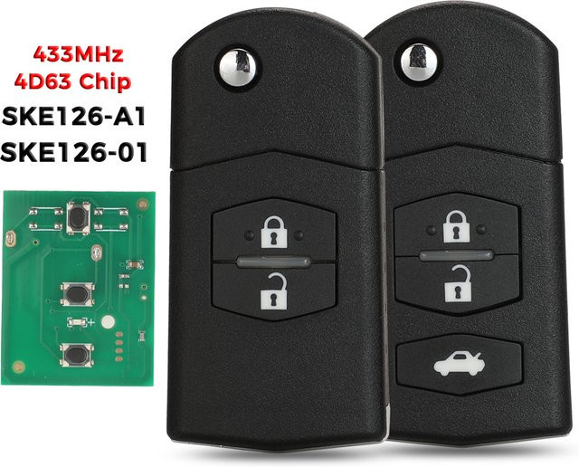 Jingyuqin Klapp Fernbedienung Schlüssel für Mazda 2 3 5 6 und Mitsubishi, 433 MHz, ID63-80bit, SKE126-01 SKE126-A1, 3/2 Tasten, Schwarz - Bild 1