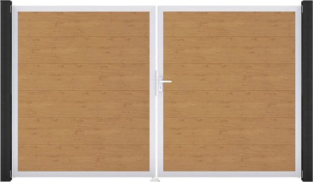 GroJa Steckzaun Tor BasicLine DIN Rechts EV1 Doppel-Tor aus Aluminium und BPC in Asteiche Natur - Bild 1