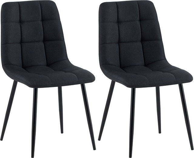 CLP 2er Set Esszimmerstühle Tilde, moderne gepolsterte Küchenstühle mit gestepptem Stoffbezug und Metallgestell - Bild 1