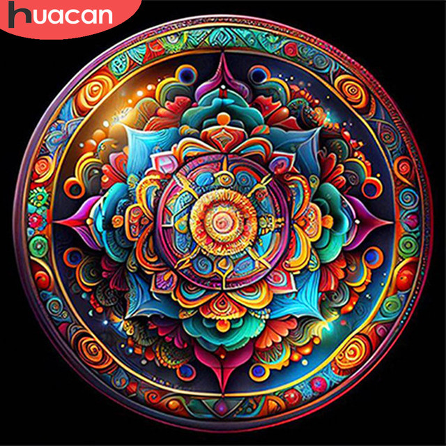 HUACAN Mandala-Diamantgemälde Set mit Blumenmotiv in Multicolour, 5D-DIY Mosaik-Stickerei für die Wanddekoration, B/H: 25 x 25 cm - Bild 1