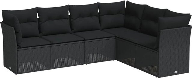 vidaXL 6-tlg Garten-Sofagarnitur in L-Form aus Polyrattan mit Kissen, Schwarz - Bild 1
