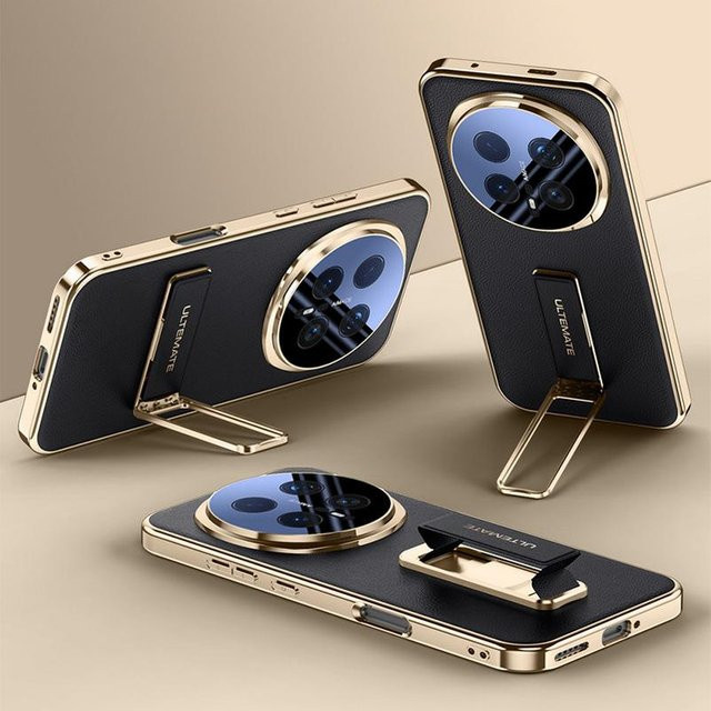 Honor Magic 8 Pro Schlanke Hartschalen-Schutzhülle mit Leder-Armband und Metallständer in Schwarz - Bild 1