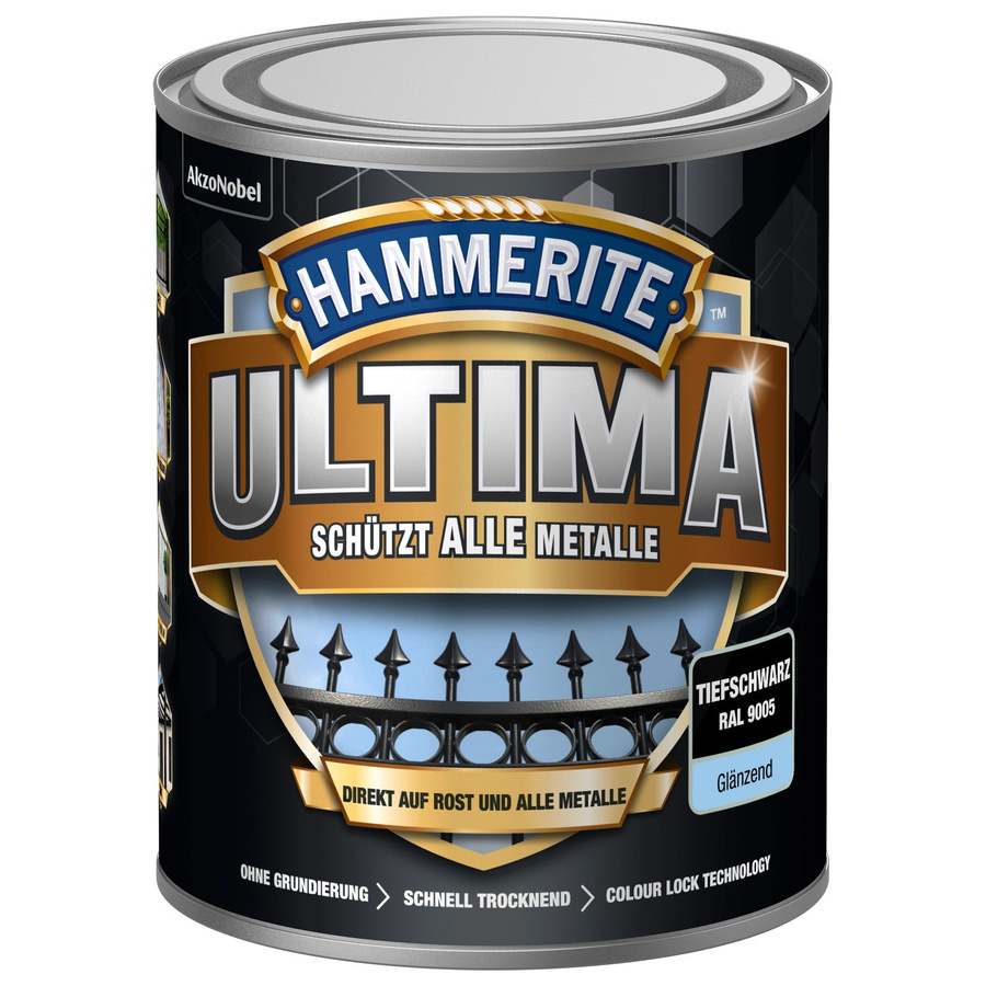 Hammerite Ultima Premium Metall-Schutzlack glänzend Tiefschwarz 750 ml - Bild 2