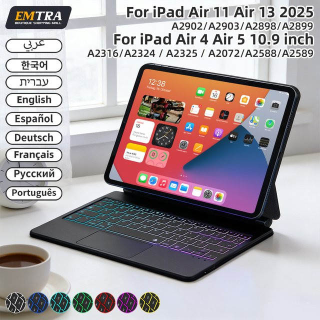 EMTRA Bluetooth Magic Keyboard Hülle für iPad Pro 11 und iPad Air 4 5 6 mit Hintergrundbeleuchtung und Touch-Tastatur - Bild 1