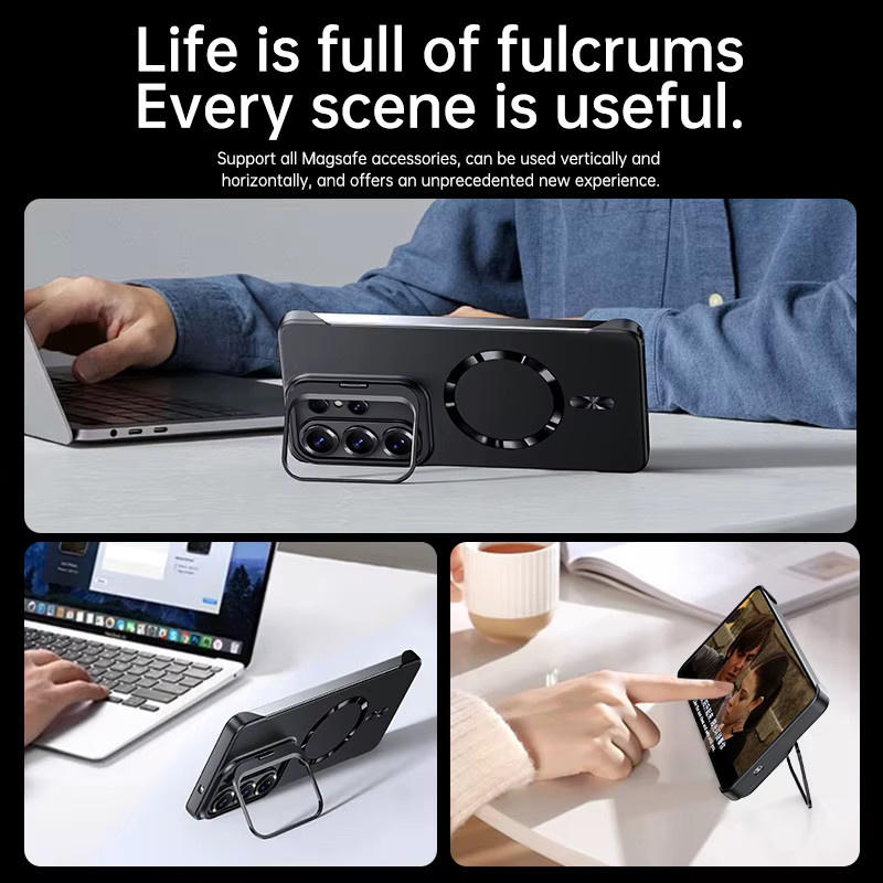 lolozzx MagSafe Wireless-Ladehülle mit magnetischem Ständer für Samsung S26 S25 S24 Ultra Plus S25 S24 FE aus hartem PC in Schwarz und Grau - Bild 3