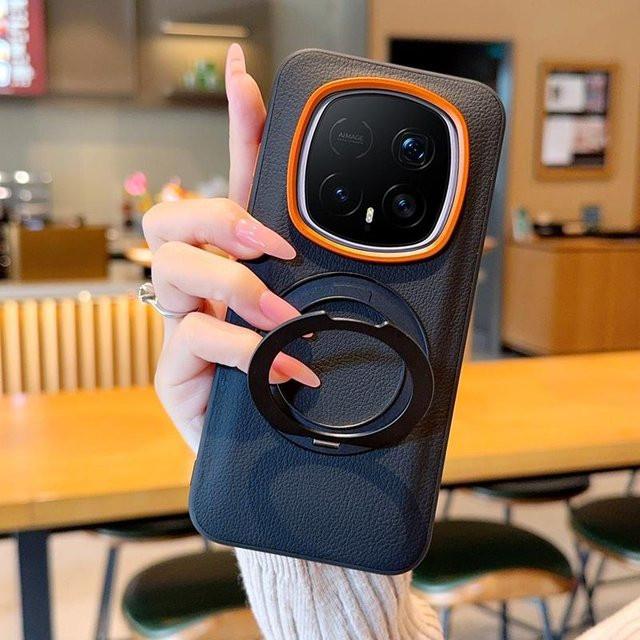 Honor Magic8 RSR & Magic 8 RSR Schutzhülle aus PU Leder mit magnetischem 360 Grad drehbarem Halter und Gittermuster in Schwarz - Bild 1