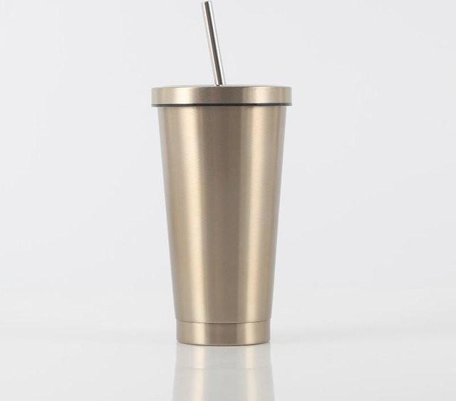 Yiran Furniture Doppelter Edelstahl-Strohbecher Vakuum-Kaffeetasse in Grau, 16oz - Bild 1