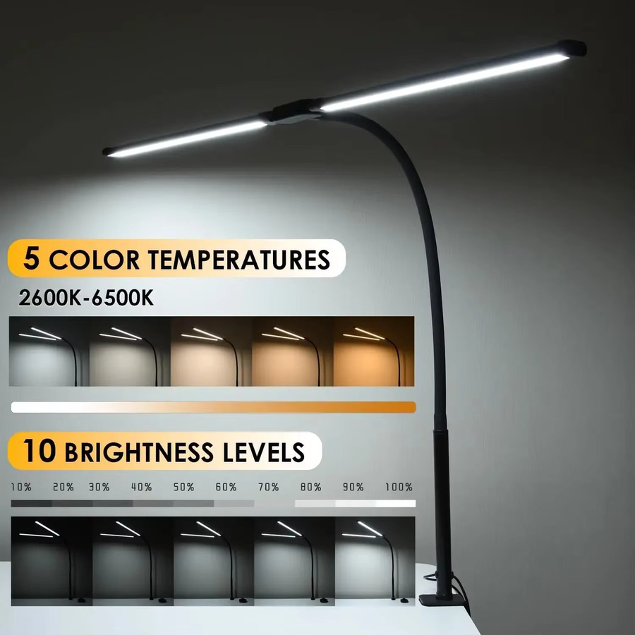 LINYILIGHT LED-Schreibtischlampe in Schwarz mit 3 Farbmodi, dimmbar und USB-Anschluss für Home Office und zum Lesen - Bild 2