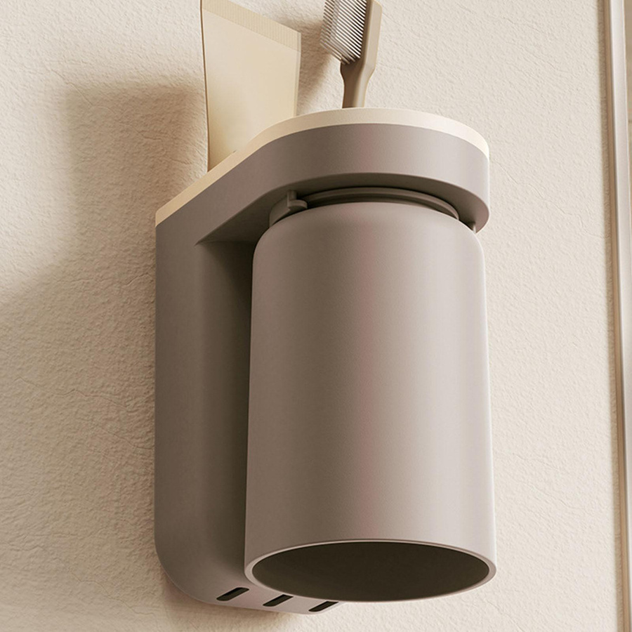 CosyHome Multifunktionaler Zahnbürstenhalter zur Wandmontage, lochfrei hängendes Aufbewahrungsregal, beige - Bild 3