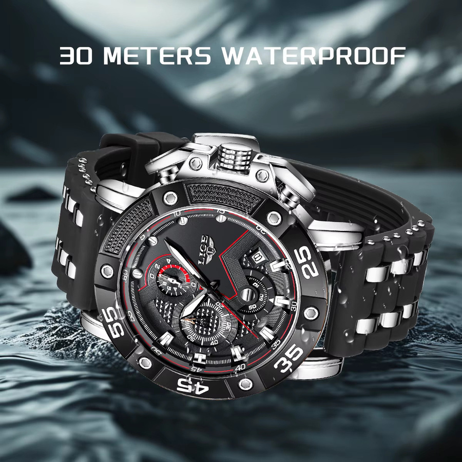 LIGE Armbanduhr Quarz, Edelstahl, Schwarz, Herren, Analoguhr - Bild 4