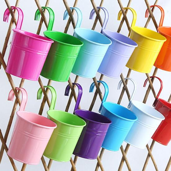 Logiful Blumentopf zum Aufhängen aus Eisen in Rosa mit abnehmbarem Haken für Balkon und Gartenzaun - Bild 2