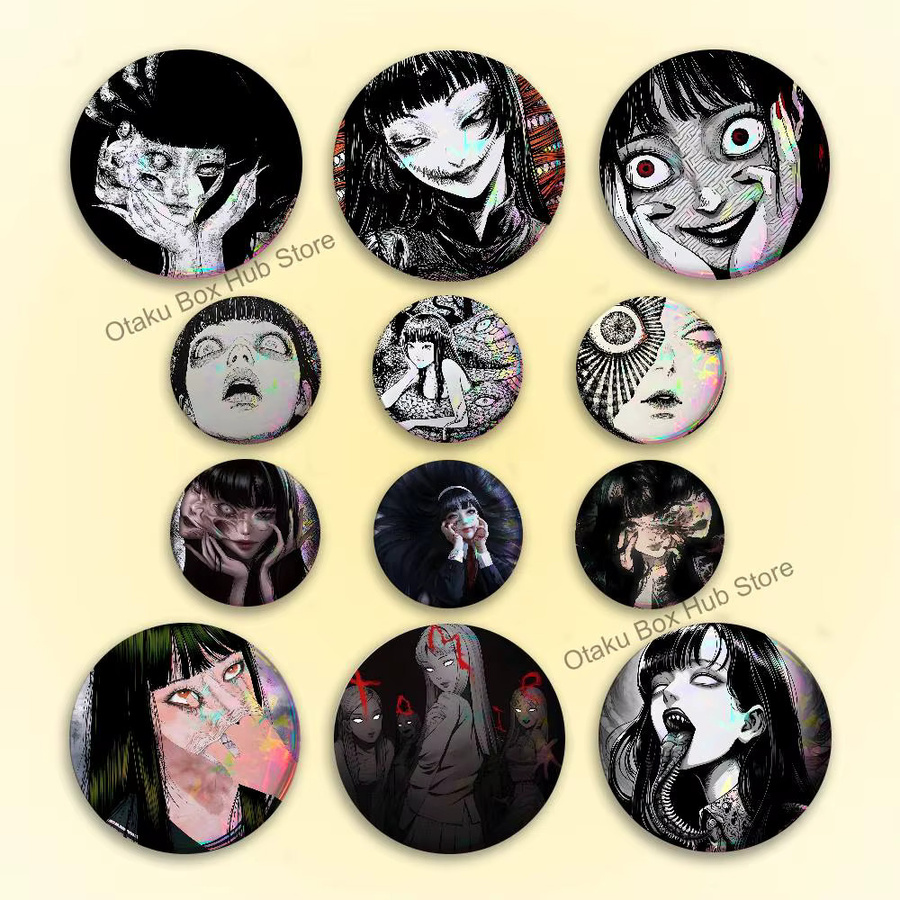 Brosche Horror Anime T-Tomie, Weißblech, Rund, Weiß - Bild 1