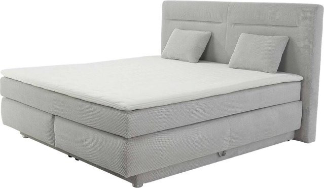 Boxspringbett Simone in Hellgrau mit Punktcord-Bezug und Bonell-Federkern, B/L: 180 x 200 cm - Bild 1