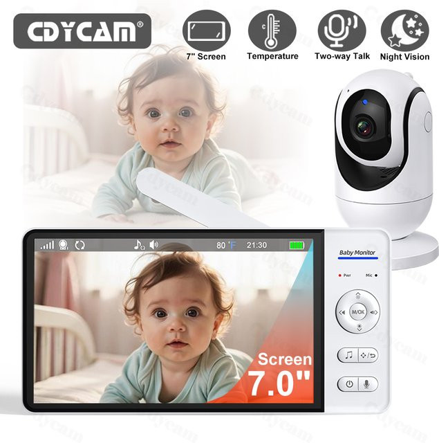 Cdycam Video-Babyphone mit 7-Zoll-Bildschirm in Weiß, ohne WLAN mit Nachtsicht, Temperaturüberwachung und Zwei-Wege-Audio - Bild 1