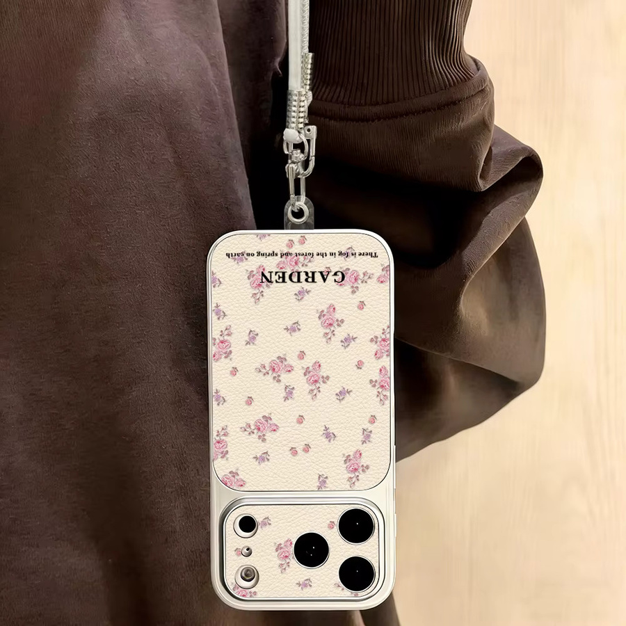 AKABEILA Blumen Leder Handyhülle für iPhone 12 bis 17 Pro Max, Matt, Weiche Stoßfeste Silikonhülle mit Trageband, Multicolour - Bild 3