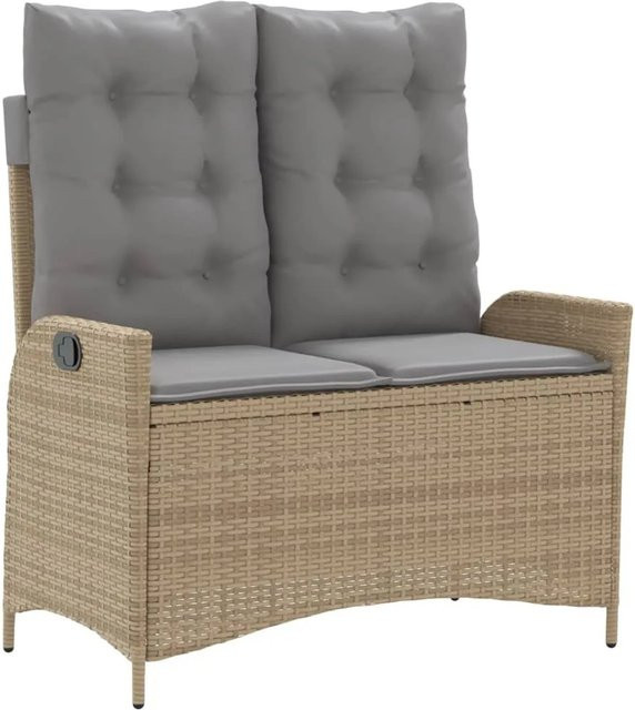 vidaXL Gartenbank aus Poly Rattan mit Kissen in Beige, verstellbar, B/T/H: 104 x 59 x 93 cm - Bild 1